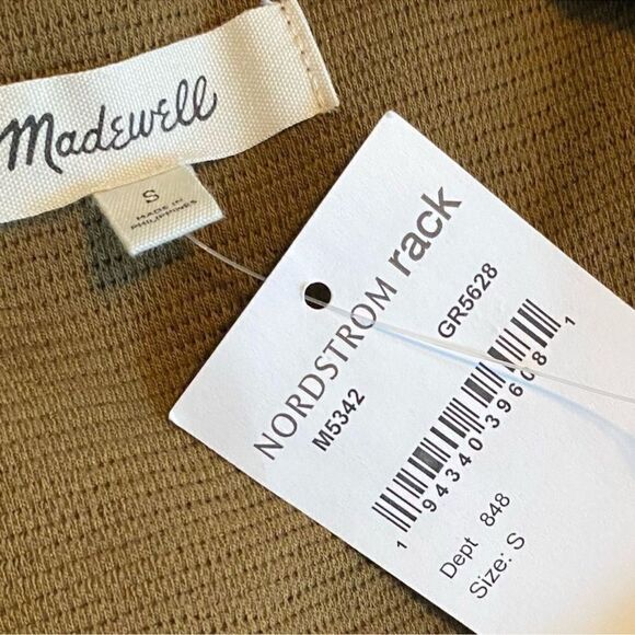 NWT Madewell olive Green textured v neck Dress with Balloon Sleeves small NEW - Picture 6 of 6
